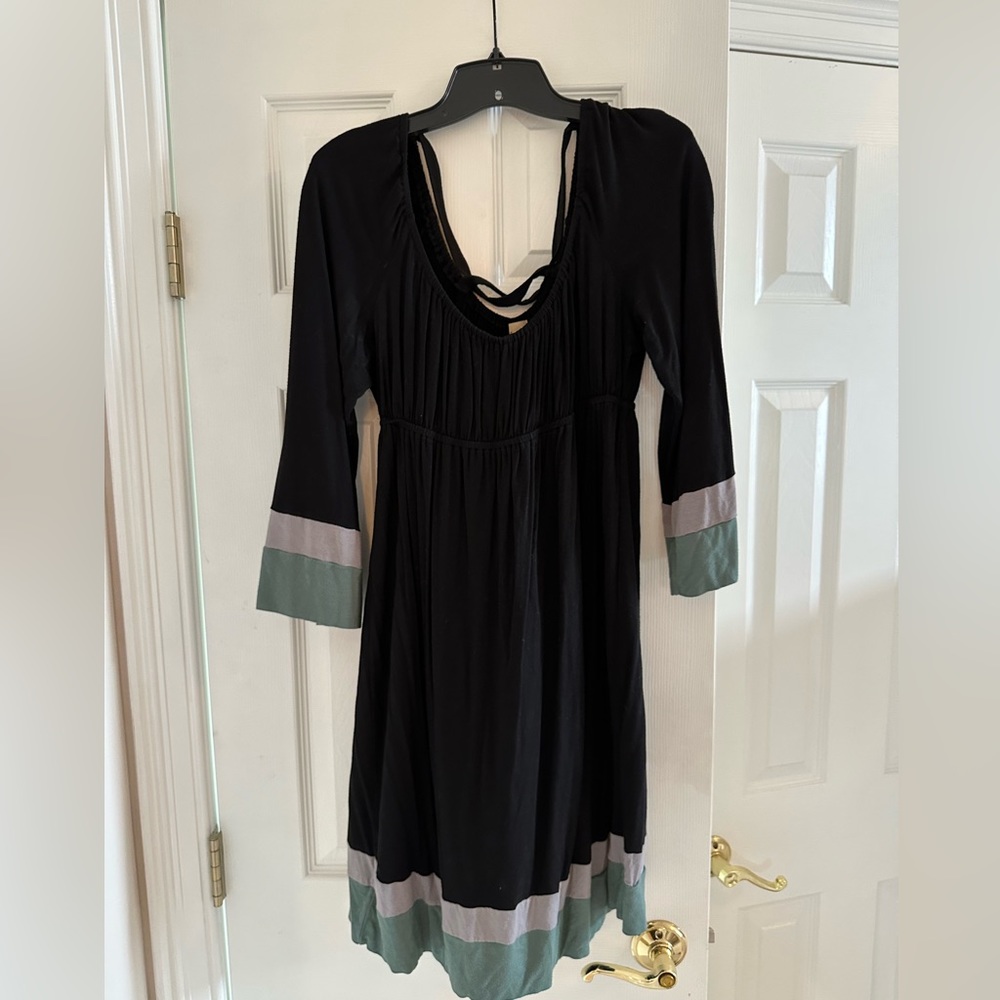 Black Midi Maternity Dress with Sage Trim
